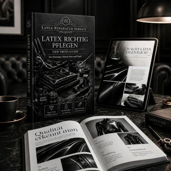 Latex Pflegeguide als Buch und digitale Version auf Tablet